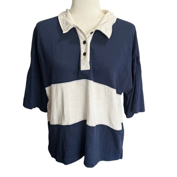 Madewell Rugby Shirt Navy White Colorblock 100% Cotton Size Large - Picture 1 of 6
